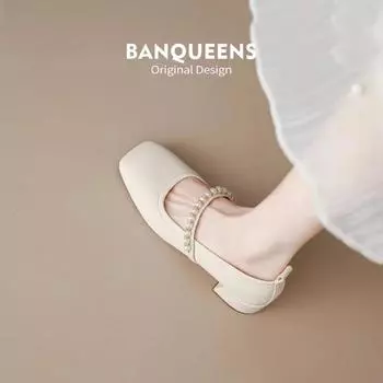 2024 New Spring Vintage Mary Sandals Women s Medium High Heel Fairy Women s Soft High Heel Milk Shoes Clumsy Shoes 35 бежевый