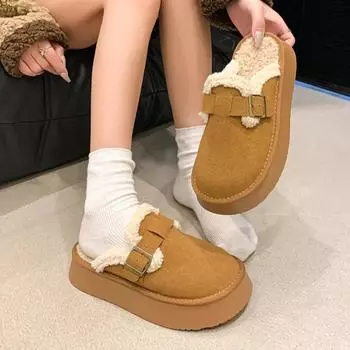 2024 New Style Ladies Plush Slipper Classic Winter Warm Indoor Cotton Slipper Comfortable Open Heel High Quality Casual Slippers 35