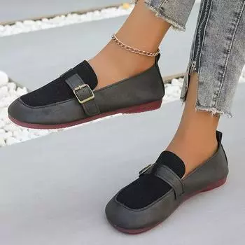 2024 New Style Versatile Hot-selling Square Toe Women s Flat Shoes with Shallow Buckle Decoration Solid Color Women s Shoes 36 бежевый