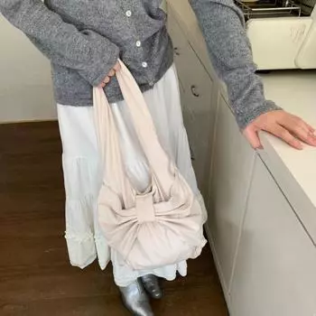 2024 новая стильная и простая джинсовая сумка через плечо с милым изысканным бантом и нишевой сумкой-тоутом для поездок на работу белый