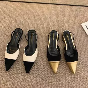 2024 New Summer Fashion Pointed Toe Non-slip Buckle Strap Sexy Women Sandal Chunky Heels Banquet Designer Women Shoes Sandals 35 бежевый