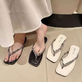 2024 new summer flat-bottomed slippers women s shoes sandals Korean version casual flip-flops outdoor simple toe beach shoes 35