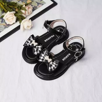 2024 New Summer Girls Sandals Fashion Kids Open-toe Bow Elegant Hook & Loop Children Casual Party Wedding Performance Shoes PU 21 розовый