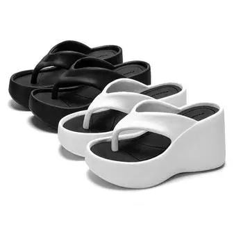 2024 Новые летние тапочки на высокой платформе женские кожаные черные белые шлепанцы на толстой подошве повседневные шлепанцы женские пляжные шлепанцы 35-36 белый