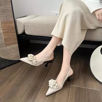 2024 new summer Internet celebrity pointed French flower white bag head sandals fairy shoes temperament evening shoes 34