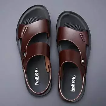 2024 new Summer Men s Sandals Sandals for Men Outdoor Beach Slippers Classic Leather Shoes Sandalias De Hombre 37 коричневый