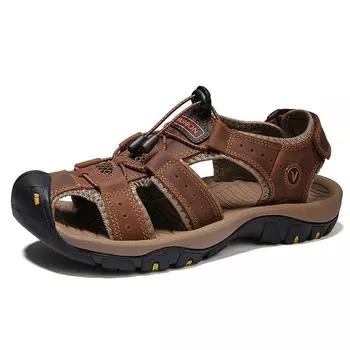 2024 New Summer Men Sandals Retro Baotou Handmade Mens Casual Shoes Outdoor Men Leather Sandals for Men Beach Shoes Roman Shoes 38 темно-коричневого