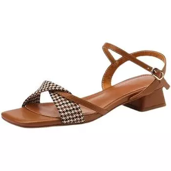 2024 New Summer Peep Toe Women Sandals Fashion Narrow Band Thick Sole High Sandal Ladies Elegant Outdoor Comfortable Shoes 9528 34 чёрный