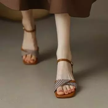 2024 New Summer Peep Toe Women Sandals Fashion Narrow Band Thick Sole High Sandal Ladies Elegant Outdoor Comfortable Shoes 9528 36 чёрный