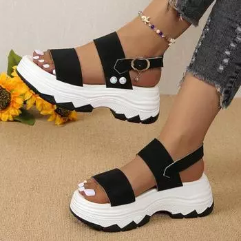 2024 New Summer Platform Sandals Women Chunky High Heels Female Wedges Shoes for Women Fish Toe Red Sandalia Feminina 36 чёрный
