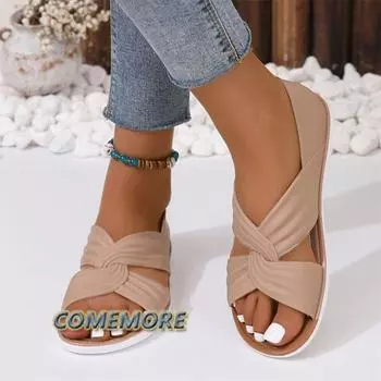 2024 New Summer Style Fashion Comfortable Wear-resistant Elegant Beach Soft-soled Casual Sandals for Women Round Head Anti Slip 36 бежевый