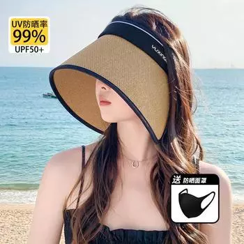 2024 new summer sunscreen straw large brim sunshade women s UV protection beach hat sun hat empty top hat Hat circumference adjustable хаки