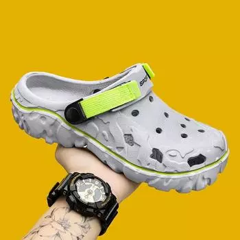 2024 New Summer Thick Bottom Fashion Sandals Men Casual Beach Shoes Hollow-Out Garden Clogs Outdoor Slippers Solid EVA Sandal 40 чёрный