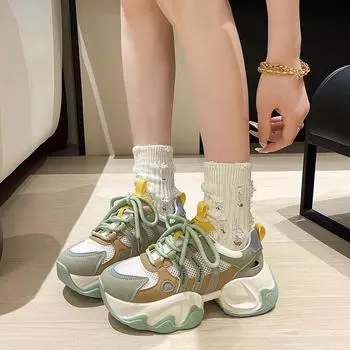 2024 New Summer Trendy Women s Shoes Thick Sole Casual Outwear Soft Sole Not Tiring Feet, High Grade Feeling Dad Shoes 35 жёлтый