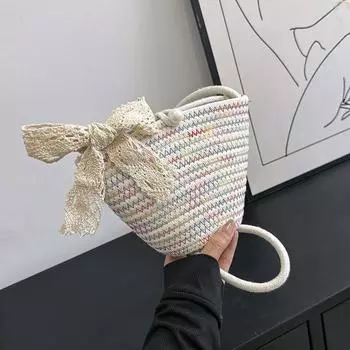 2024 New Summer Versatile Korean Woven Bag Bucket Bag Vacation Wind Beach Bag One Shoulder Crossbody Small Bag Women красный