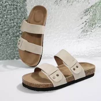 2024 новые летние женские модные нескользящие пляжные шлепанцы 35 бежевый
