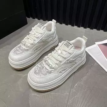 2024 New Summer Women s Low Top Sports Shoes Outdoor Brand Design Printed Women s Shoes Thick Sole Breathable Sports Shoes 35 розовый