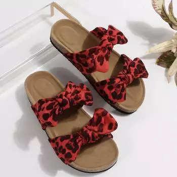 2024 new summer women s sandals leopard print bow beach slippers 35 бежевый