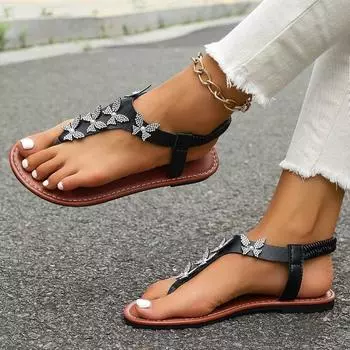 2024 New Summer Women s Shoes Fashionable Open Toe Solid Color Large Size Bow Decorated Flat Bottom Beach Slippers for Women 36 чёрный