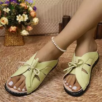 2024 new summer women s shoes slope heel fish mouth slippers solid color large size bow decoration Roman sandals women 36 чёрный