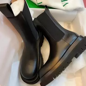 2024 new thick soled casual leather boots classic high-quality women s style spring and autumn slimming black midsole boots 34 чёрный