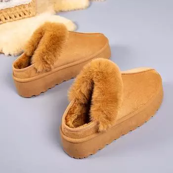 2024 new thick-soled heightening snow cotton slippers women s outer wear bag head thick velvet warm versatile non-slip cotton shoes 36 хаки