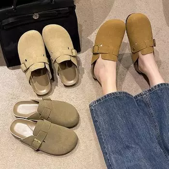2024 new thick-soled Korean version of Boken shoes women s half-drag women s spring retro one-pedal bag head slippers women s sandals 35 хаки