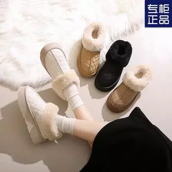 2024 new thickened non-slip thick-soled leather snow boots women s short boots velvet waterproof winter warm Northeast cotton shoes 35 белый