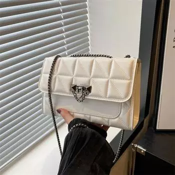 2024 new trendy retro chain messenger bag popular solid color aesthetic casual bag women s shoulder small square trendy bag чёрный