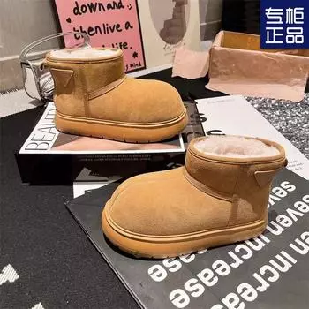 2024 new velvet thickened non-slip snow boots women s winter waterproof thick-soled casual warm cotton shoes short cotton boots 35 оливковый