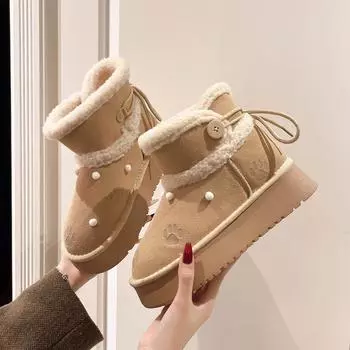 2024 new velvet thickened warm snow boots women s winter casual short boots thick-soled cotton shoes 35 хаки
