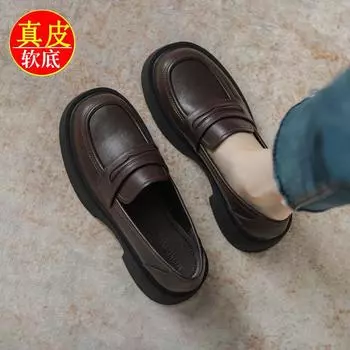 2024 new versatile autumn one-pedal shoes British style small leather shoes black women s loafers single shoes 35 чёрный