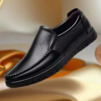 2024 New Versatile Men s Leather Shoes Soft Sole Business Casual Doudou Shoes Work Security Dad Shoes 38 чёрный