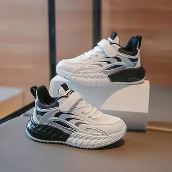 2024 New Versatile Soft Girls Sneakers Color Matching Pink Cool Hook & Loop Boys Sport Shoes Kids Shoes Spring Autumn Children 26 чёрный