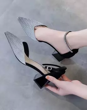 2024 NEW Versatile Women s High Heels Autumn Shoes Thin Medium Heels Single Shoes French Style Leather Thick Heel Color Matching 35 бежевый