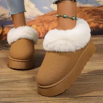 2024 New Warm Boots Women s Winter Flat Shoes Short Plush Ankle Snow Boots Casual Shoes Sports Suede Botas 36 коричневый