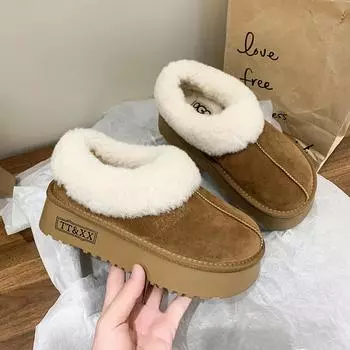 2024 New Warm Boots Women Winter Flats Shoes Short Plush Fur Ankle Snow Boots Casual Shoes Suede Motorcycle Botas 35 хаки