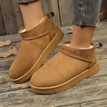 2024 New Winter Ankle Boots Comfortable Thick-soled Womens Casual Slip-on Snow Boots Plush Warm Suede Design Women Walking Boots 36 хаки