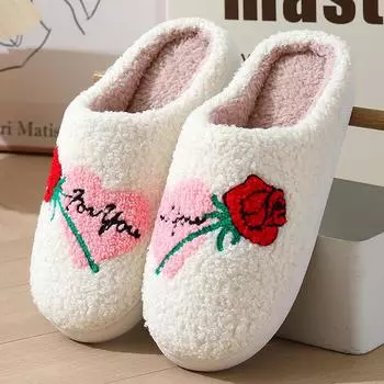 2024 New Winter Christmas Cotton Slippers for Women Home Couples Heart Indoor Warm Slippers Female Casual Flat Floor Slides 36-37