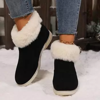 2024 new Winter Faux Suede Womens Fluffy Plush Snow Boot Low Platform Ankle Boots Leisure Warm Fur Round Toe Femmer Zipper Shoes 36 красный