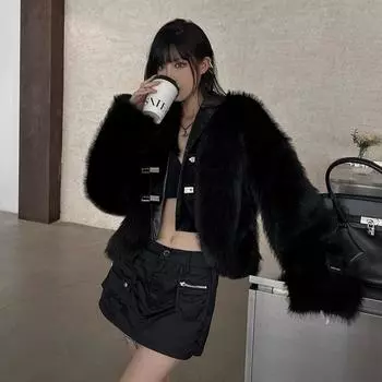 2024 new winter parody fox fur coat women s imitation mink coat short long hair black young S
