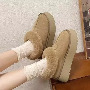 2024 New Winter Platform Boots Luxury Designer Shoes for Women Faux Fur Warm Ladies Shoes Ankle Boots for Women 35 бежевый