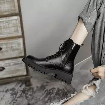 2024 Новые зимние плюшевые черные мотоциклетные ботинки в британском стиле с толстой подошвой и короткими ботинками 35 чёрный