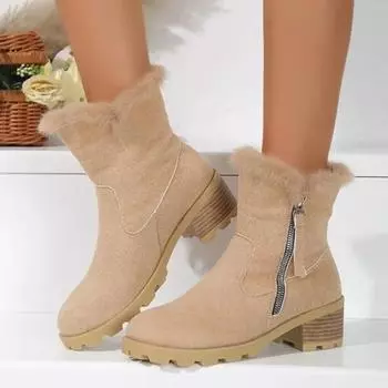 2024 Новые зимние плюшевые теплые сапоги до середины икры женские повседневные короткие сапоги на толстой подошве женские нескользящие туфли для женщин Botas De Mujer 36 хаки