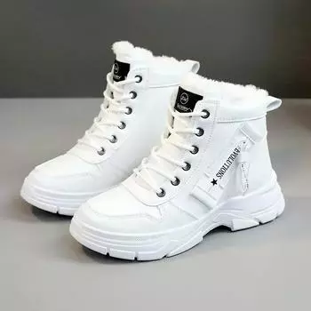 2024 New Winter Thick-soled Women Sneakers Warm Plus Velvet Cotton Shoes Large Size 42 Height-increasing Platform Women s Shoes 35 чёрный