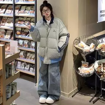 2024 Новая зимняя утолщенная пуховая куртка женская маленькая стеганая куртка куртка для хлеба женская короткая стеганая куртка S тёмно-синий