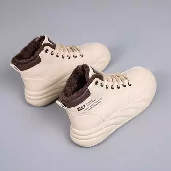 2024 new winter velvet thickened cotton shoes high-top warm versatile dad shoes non-slip and wear-resistant women s white shoes 35 хаки