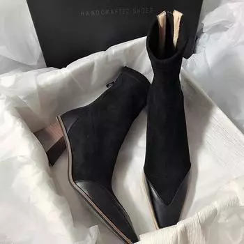 2024 Новые зимние женские ботильоны Модные заостренные носки на высоком каблуке Короткие лодочки Женские элегантные ботильоны Morder Ботильоны женские 35 чёрный