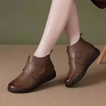 2024 новые зимние женские кожаные ботильоны с мехом, толстые плюшевые ботинки с толстой подошвой, теплые меховые ботинки, женская модная обувь 225 чёрный