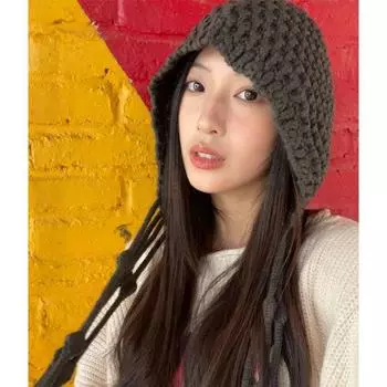 2024 New Winter Women S/Men S Handmade Tassel Ball Red Knitted Wool Warm Baotou Hat Ear Protection Strap Hat one size